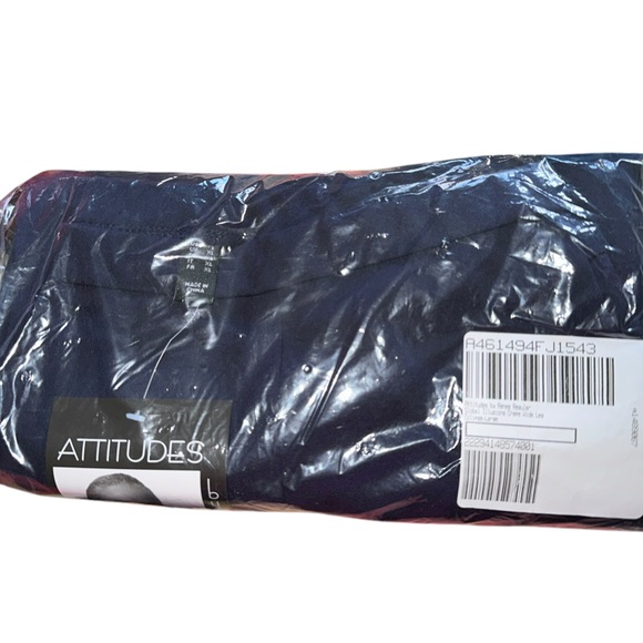 NWT SZ L Attitudes by Renee Reg Global Illusions Crepe Wide Leg Pants NAVY BLUE - Picture 3 of 7